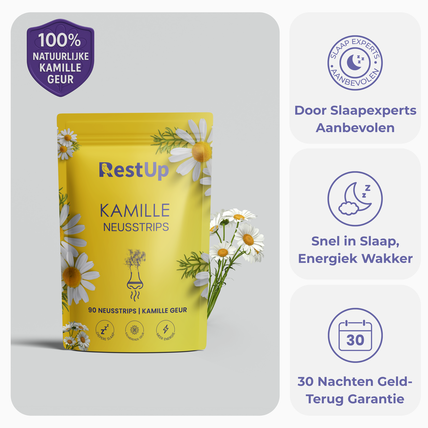 RestUp Kamille Neusstrips | Slaap Eindelijk Door – Natuurlijk & Zonder Medicatie